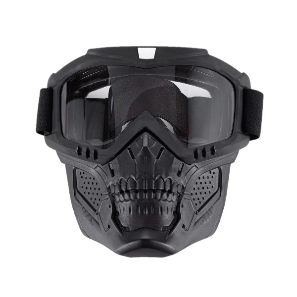 Face protection mask, made from hard plastic + ski goggles, transparent lenses, skull model, MCT01